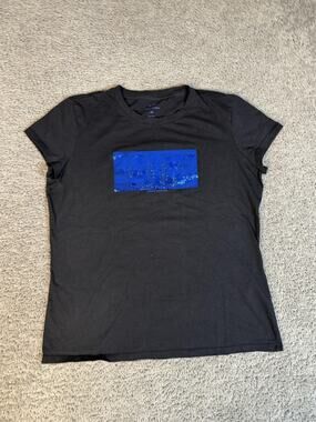 Armani Exchange Shirt Girls XL Black Sequin Crew Neck Slim Basic Cotton Jersey